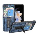 For Samsung Galaxy Z Flip5 ABEEL Genuine Leather Mahjong Texture Series Phone Case with Holder(Blue)