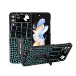 For Samsung Galaxy Z Flip4 ABEEL Genuine Leather Crocodile Pattern Phone Case with Holder(Blue)