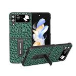 For Samsung Galaxy Z Flip4 ABEEL Genuine Leather Sky Series Phone Case with Holder(Green)