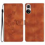 For Honor 50 Flower Butterfly Embossing Pattern Leather Phone Case(Brown)