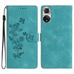 For Honor 50 Flower Butterfly Embossing Pattern Leather Phone Case(Sky Blue)