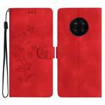 For Honor 50 Lite Flower Butterfly Embossing Pattern Leather Phone Case(Red)