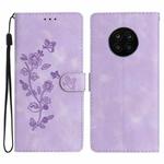 For Honor 50 Lite Flower Butterfly Embossing Pattern Leather Phone Case(Purple)