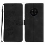 For Honor 50 Lite Flower Butterfly Embossing Pattern Leather Phone Case(Black)