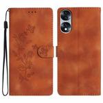 For Honor 70 Flower Butterfly Embossing Pattern Leather Phone Case(Brown)