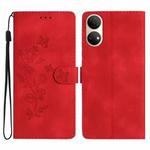 For Honor X7 / Play 30 Plus Flower Butterfly Embossing Pattern Leather Phone Case(Red)