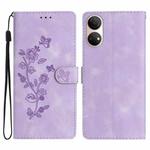 For Honor X7 / Play 30 Plus Flower Butterfly Embossing Pattern Leather Phone Case(Purple)