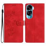 For Honor 90 Lite Flower Butterfly Embossing Pattern Leather Phone Case(Red)