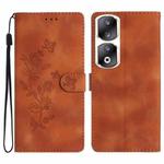 For Honor 90 Pro Flower Butterfly Embossing Pattern Leather Phone Case(Brown)