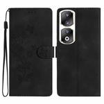 For Honor 90 Pro Flower Butterfly Embossing Pattern Leather Phone Case(Black)