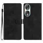 For Honor 90 Flower Butterfly Embossing Pattern Leather Phone Case(Black)