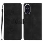 For Honor 200 Flower Butterfly Embossing Pattern Leather Phone Case(Black)