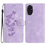 For Honor 200 Pro Flower Butterfly Embossing Pattern Leather Phone Case(Purple)