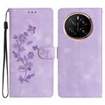For Honor Magic7 Pro Flower Butterfly Embossing Pattern Leather Phone Case(Purple)