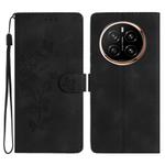 For Honor Magic7 Pro Flower Butterfly Embossing Pattern Leather Phone Case(Black)