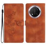 For Honor X9c Flower Butterfly Embossing Pattern Leather Phone Case(Brown)