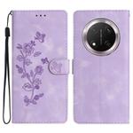 For Honor X9c Flower Butterfly Embossing Pattern Leather Phone Case(Purple)