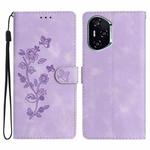 For Honor 400 Global 156.5mm Flower Butterfly Embossing Pattern Leather Phone Case(Purple)