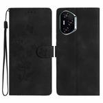 For Honor 400 Global 156.5mm Flower Butterfly Embossing Pattern Leather Phone Case(Black)