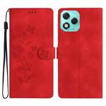 For Honor 400 Lite Global Flower Butterfly Embossing Pattern Leather Phone Case(Red)