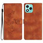 For Honor 400 Lite Global Flower Butterfly Embossing Pattern Leather Phone Case(Brown)