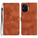 For Honor 400 Pro Global 160.8mm Flower Butterfly Embossing Pattern Leather Phone Case(Brown)