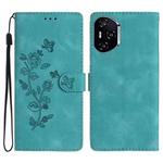 For Honor 400 Pro Global 160.8mm Flower Butterfly Embossing Pattern Leather Phone Case(Sky Blue)