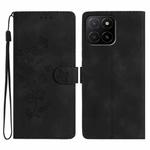 For Honor X5b Flower Butterfly Embossing Pattern Leather Phone Case(Black)