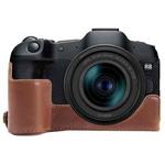 For Canon EOS R8 1/4 inch Thread PU Leather Camera Half Case Base(Coffee)