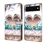 For Google Pixel 6 Crystal 3D Shockproof Protective Leather Phone Case(Pink Diamond Heart)