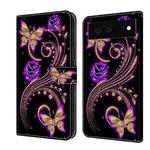 For Google Pixel 6 Crystal 3D Shockproof Protective Leather Phone Case(Purple Flower Butterfly)