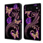 For Google Pixel 6a Crystal 3D Shockproof Protective Leather Phone Case(Purple Flower Butterfly)