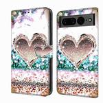 For Google Pixel 7 Crystal 3D Shockproof Protective Leather Phone Case(Pink Diamond Heart)