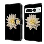 For Google Pixel 7 Pro Crystal 3D Shockproof Protective Leather Phone Case(White Flower)