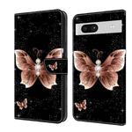 For Google Pixel 7a Crystal 3D Shockproof Protective Leather Phone Case(Pink Diamond Butterfly)