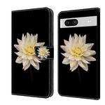 For Google Pixel 7a Crystal 3D Shockproof Protective Leather Phone Case(White Flower)