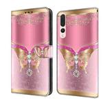 For Huawei P20 Pro Crystal 3D Shockproof Protective Leather Phone Case(Pink Bottom Butterfly)
