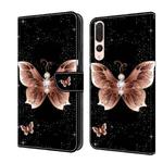 For Huawei P20 Pro Crystal 3D Shockproof Protective Leather Phone Case(Pink Diamond Butterfly)