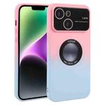 For iPhone 14 Plus Gradient Silicone Shockproof Magsafe Phone Case with Lens Film(Pink Blue)
