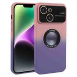 For iPhone 14 Plus Gradient Silicone Shockproof Magsafe Phone Case with Lens Film(Pink Purple)