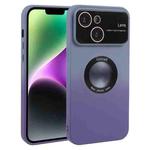 For iPhone 14 Plus Gradient Silicone Shockproof Magsafe Phone Case with Lens Film(Grey Purple)