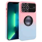 For iPhone 13 Pro Max Gradient Silicone Shockproof Magsafe Phone Case with Lens Film(Pink Blue)