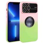 For iPhone 13 Pro Gradient Silicone Shockproof Magsafe Phone Case with Lens Film(Pink Green)