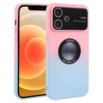 For iPhone 12 Gradient Silicone Shockproof Magsafe Phone Case with Lens Film(Pink Blue)