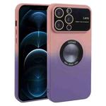 For iPhone 12 Pro Max Gradient Silicone Shockproof Magsafe Phone Case with Lens Film(Pink Purple)