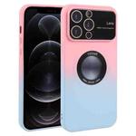 For iPhone 12 Pro Gradient Silicone Shockproof Magsafe Phone Case with Lens Film(Pink Blue)