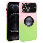For iPhone 12 Pro Gradient Silicone Shockproof Magsafe Phone Case with Lens Film(Pink Green)