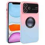 For iPhone 11 Gradient Silicone Shockproof Magsafe Phone Case with Lens Film(Pink Blue)