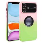 For iPhone 11 Gradient Silicone Shockproof Magsafe Phone Case with Lens Film(Pink Green)