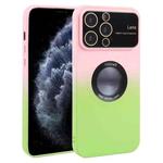 For iPhone 11 Pro Max Gradient Silicone Shockproof Magsafe Phone Case with Lens Film(Pink Green)